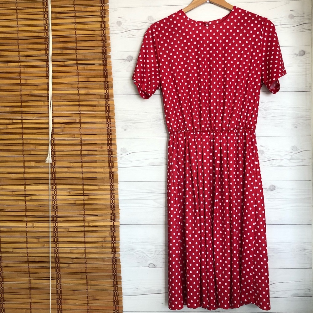 Vintage Polkadot Blouson Dress Short Sleeve